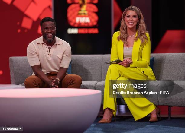 Kevin Hart and Presenter Jenny Taft during the FIFA World Cup 2026 Match Schedule announcement on February 4, 2024 in Miami, Florida.
