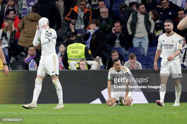 Fede Valverde of Real Madrid, Lucas Vazquez of Real Madrid, Dani Carvajal of Real Madrid disappointed during the LaLiga EA Sports match between Real...