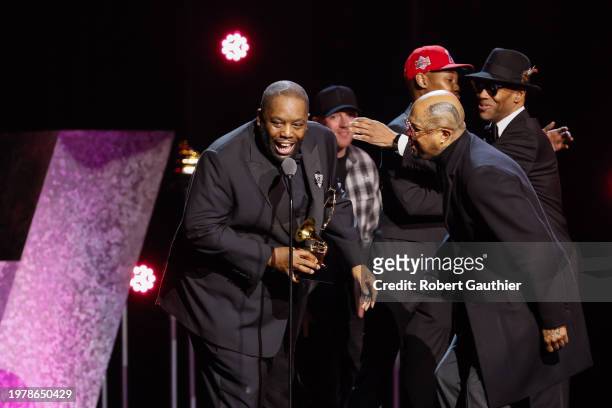 Los Angeles, CA Killer Mike accepts the award for Rap Song at the 66th Grammy Awards Premiere Ceremony held at the Peacock Theater in Los Angeles,...