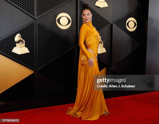 Los Angeles, CA Tessa Brooks arrives on the Red Carpet at the Crypto.com Arena in Los Angeles, CA, Sunday, Feb. 4, 2024.