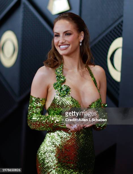 Los Angeles, CA Haley Kalil arrives on the Red Carpet at the Crypto.com Arena in Los Angeles, CA, Sunday, Feb. 4, 2024.
