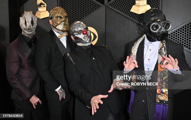 Band Slipknot arrives for the 66th Annual Grammy Awards at the Crypto.com Arena in Los Angeles on February 4, 2024.