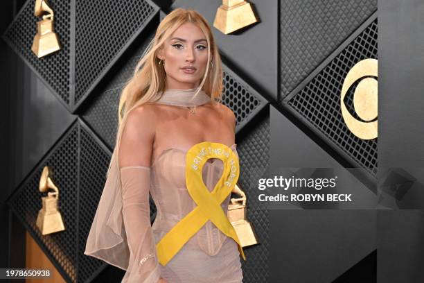 Singer Montana Tucker arrives for the 66th Annual Grammy Awards at the Crypto.com Arena in Los Angeles on February 4, 2024.