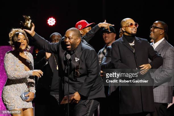 Los Angeles, CA Killer Mike accepts the award for Rap Album at the 66th Grammy Awards Premiere Ceremony held at the Peacock Theater in Los Angeles,...