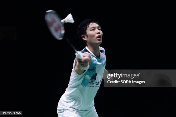 Chou Tien Chen of Chinese Taipei plays against Loh Kean Yew of Singapore during the Badminton Men's single final match in the Princess Sirivannavari...