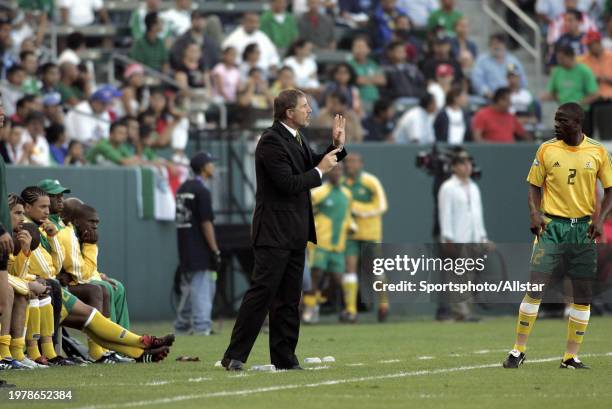 Stuart Baxter, Manager of South Africa on the side line during the Concacaf Gold Cup match between South Africa and Mexico at Home Depot Center on...
