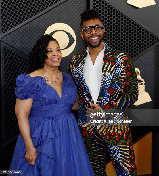 Los Angeles, CA Seth Parker Woods, right, arrives on the Red Carpet at the Crypto.com Arena in Los Angeles, CA, Sunday, Feb. 4, 2024.