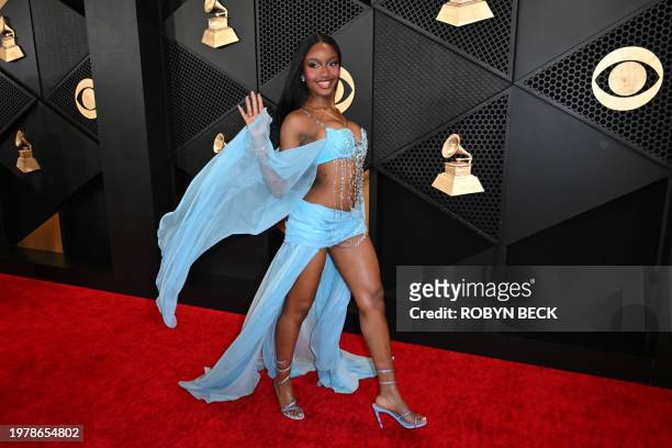 Nigerian singer Ayra Starr arrives for the 66th Annual Grammy Awards at the Crypto.com Arena in Los Angeles on February 4, 2024.