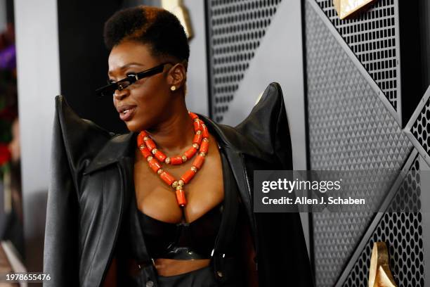 Los Angeles, CA Folake Olowofoyeku arrives on the Red Carpet at the Crypto.com Arena in Los Angeles, CA, Sunday, Feb. 4, 2024.