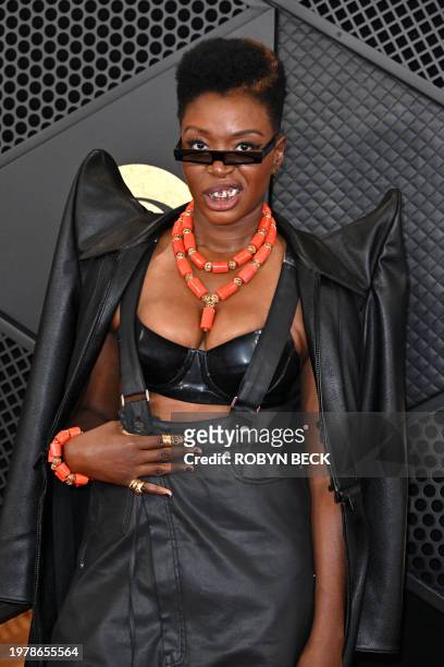 Nigerian singer Folake Olowofoyeku arrives for the 66th Annual Grammy Awards at the Crypto.com Arena in Los Angeles on February 4, 2024.