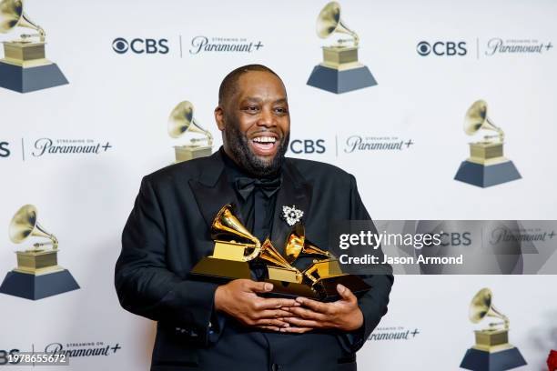 Los Angeles, CA Winner Killer Mike, winner of the "Best Rap Album" award for "Michael", "Best Rap Performance" award for "Scientists & Engineers",...