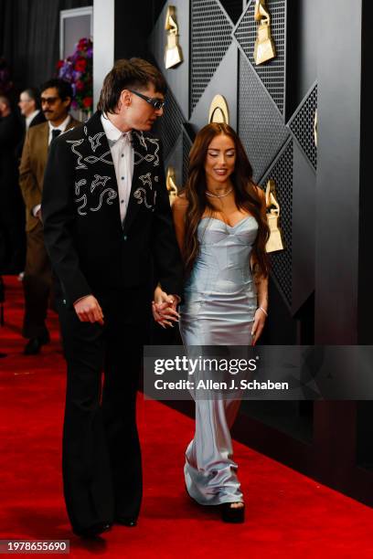 Los Angeles, CA Peso Pluma and Nicki Nicole arrive on the Red Carpet at the Crypto.com Arena in Los Angeles, CA, Sunday, Feb. 4, 2024.