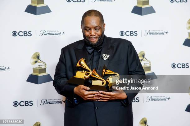 Los Angeles, CA Winner Killer Mike, winner of the "Best Rap Album" award for "Michael", "Best Rap Performance" award for "Scientists & Engineers",...