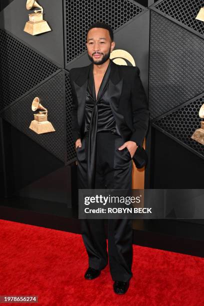 Singer-songwriter John Legend arrives for the 66th Annual Grammy Awards at the Crypto.com Arena in Los Angeles on February 4, 2024.