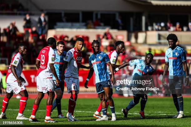 Ismail JAKOBS, Youssouf FOFANA, Soungoute MAGASSA of Monaco, Gautier LLORIS, Emmanuel SABBI, Arouna SANGANTE and Etienne YOUTE of Le Havre AC during...