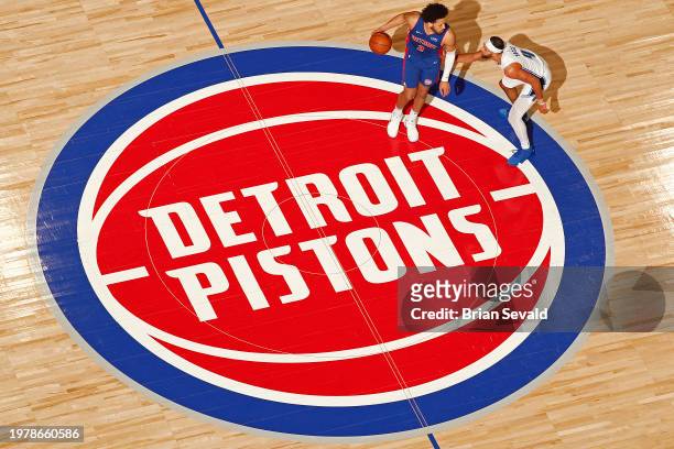 Jalen Suggs of the Orlando Magic plays defense during the game against the Detroit Pistons on February 4, 2024 at Little Caesars Arena in Detroit,...