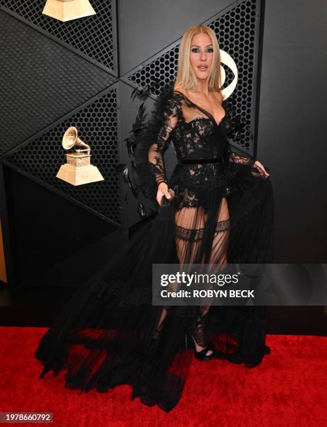 British singer and songwriter Ellie Goulding arrives for the 66th Annual Grammy Awards at the Crypto.com Arena in Los Angeles on February 4, 2024.