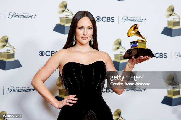 Los Angeles, CA Winner Kacey Musgraves, with trophy, at the 66th Grammy Awards held at the Crypto.com Arena in Los Angeles, CA, Sunday, Feb. 4, 2024.
