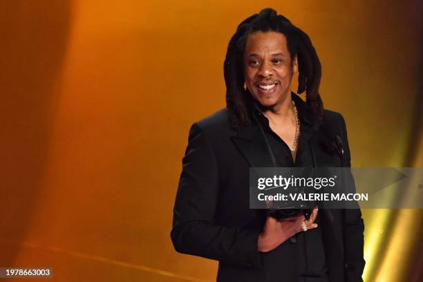 Rapper Jay-Z accepts the Dr. Dre Global Impact Award on stage during the 66th Annual Grammy Awards at the Crypto.com Arena in Los Angeles on February...