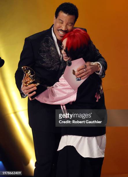 Los Angeles, CA Billie Eilish and Lionel Richie at the 66th Grammy Awards held at the Crypto.com Arena in Los Angeles, CA, Sunday, Feb. 4, 2024.