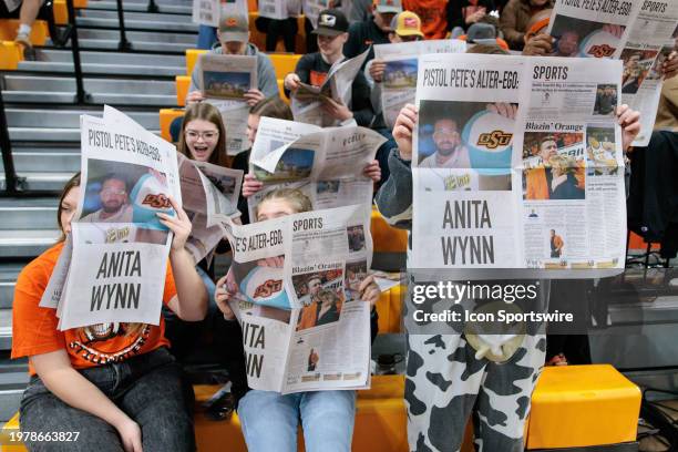 Oklahoma State Cowboys fans react when the visiting team is introduced prior to the game against the Kansas State Wildcats on February 3rd, 2024 at...