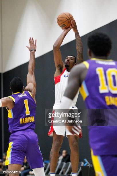 Armoni Brooks of the Ontario Clippers shoots the ball during the game against the South Bay Lakers on February 4, 2024 at UCLA Heath Training Center...
