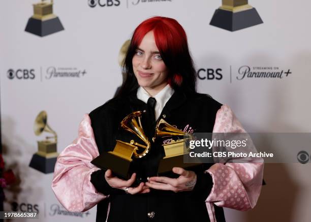 Billie Eilish in the press room at The 66th Annual Grammy Awards, airing live from Crypto.com Arena in Los Angeles, California, Sunday, Feb. 4 on the...