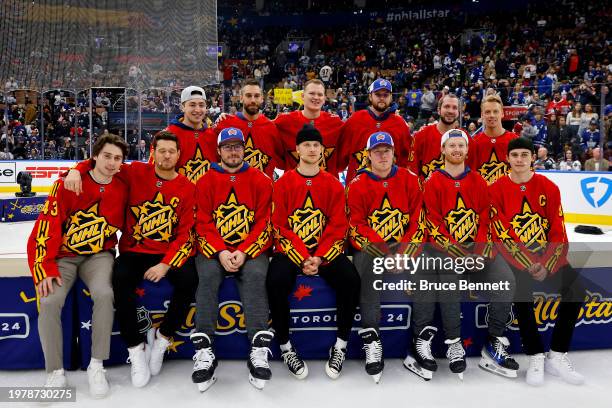 Team Hughes pose for a photo during 2024 NHL All-Star Thursday at Scotiabank Arena on February 01, 2024 in Toronto, Ontario, Canada.