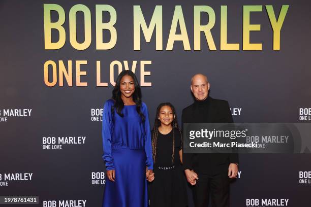 Tracy James, Stella Robbins, and Brian Robbins attend the Paris Premiere of "Bob Marley: One Love" at Le Grand Rex on February 01 in Paris, France.