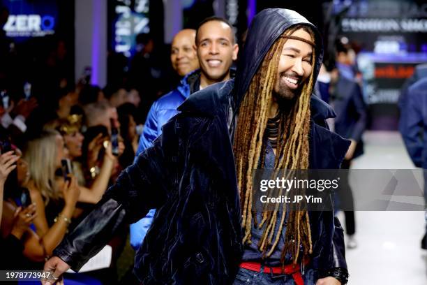 Ty Hunter walks the runway wearing Tommy Hilfiger during the 8th Annual Blue Jacket Fashion Show at Moonlight Studios on February 01, 2024 in New...