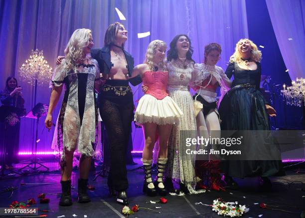 Rebekah Rayner, Aurora Nishevci, Emily Roberts, Abigail Morris, Lizzie Mayland and Georgia Davies of The Last Dinner Party performs at The Roundhouse...