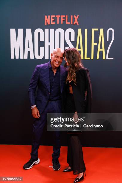 Kiko Matamoros and Marta Lopez Alamo attend "Machos Alfa" Season 2 launch party at Florida Park on February 01, 2024 in Madrid, Spain.