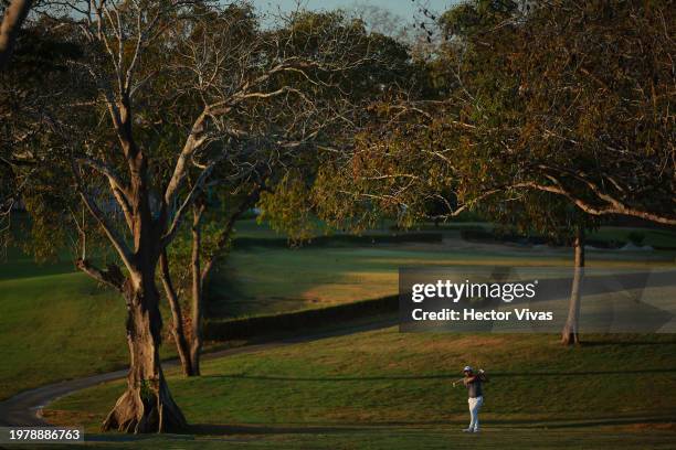 Fabian Gomez of Argentina plays his second shot on the second hole during the first round of The Panama Championship at Club de Golf de Panama on...