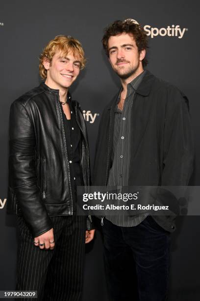 Ross Lynch and Rocky Lynch of The Driver Era attend the 2024 Spotify Best New Artist Party at Paramount Studios on February 01, 2024 in Los Angeles,...