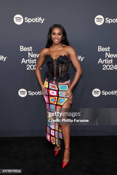 Coco Jones attends Spotify's 2024 Best New Artist Party at Paramount Studios on February 01, 2024 in Los Angeles, California.