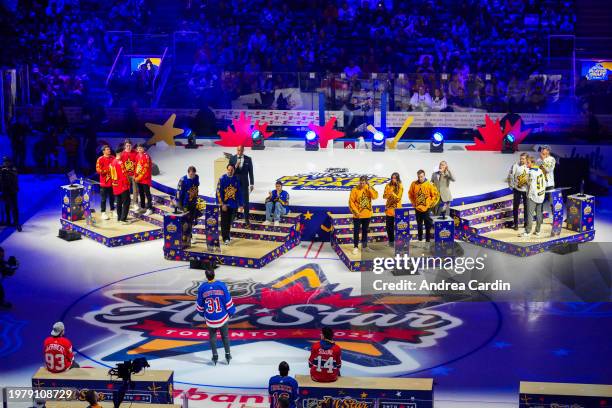 Igor Shesterkin of the New York Rangers skates to the stage after being drafted by Team Matthews during the Tim Horton's NHL All-Star Player Draft at...