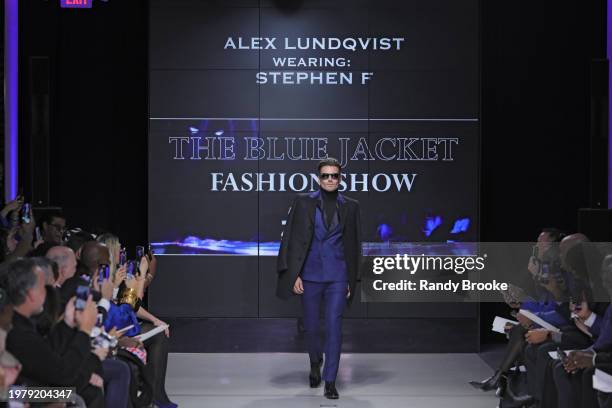 Alex Lundqvist walks the runway during the 8th Annual Blue Jacket Fashion Show at Moonlight Studios on February 01, 2024 in New York City.