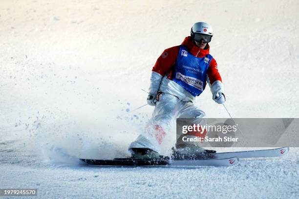 Mikael Kingsbury of Team Canada reacts after competing in the super finals of the Moguls Competition at the Intermountain Healthcare Freestyle...