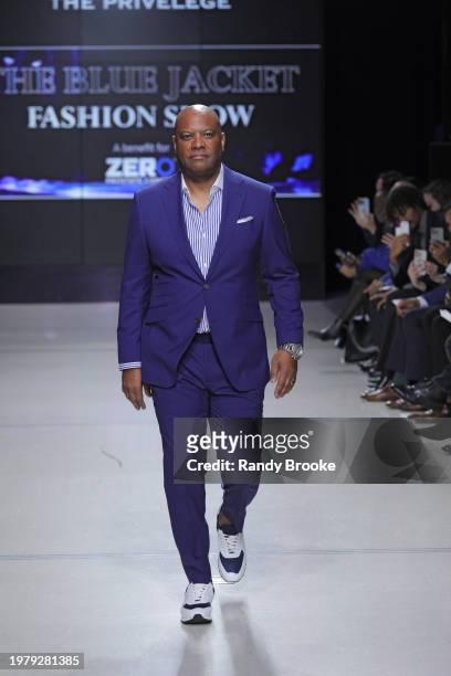 Rodney Peete walks the runway during the 8th Annual Blue Jacket Fashion Show at Moonlight Studios on February 01, 2024 in New York City.