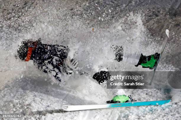 Cooper Woods of Team Australia crashes while competing during the final for the Men's Moguls Competition at the Intermountain Healthcare Freestyle...