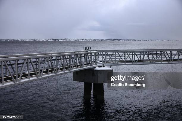 Pier walkway at the Northern Lights carbon capture and storage project, controlled by Equinor ASA, Shell Plc and TotalEnergies SE, at Blomoyna,...