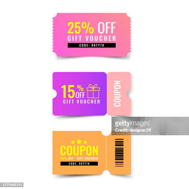 discount coupon vector set on white background. - coupon 幅��插畫檔、美工圖案、卡通及圖標