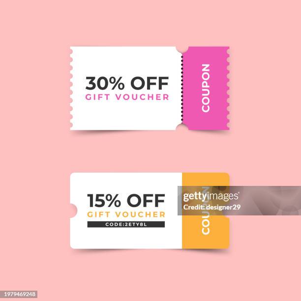 bildbanksillustrationer, clip art samt tecknat material och ikoner med discount coupon vector set on color background. - biljett