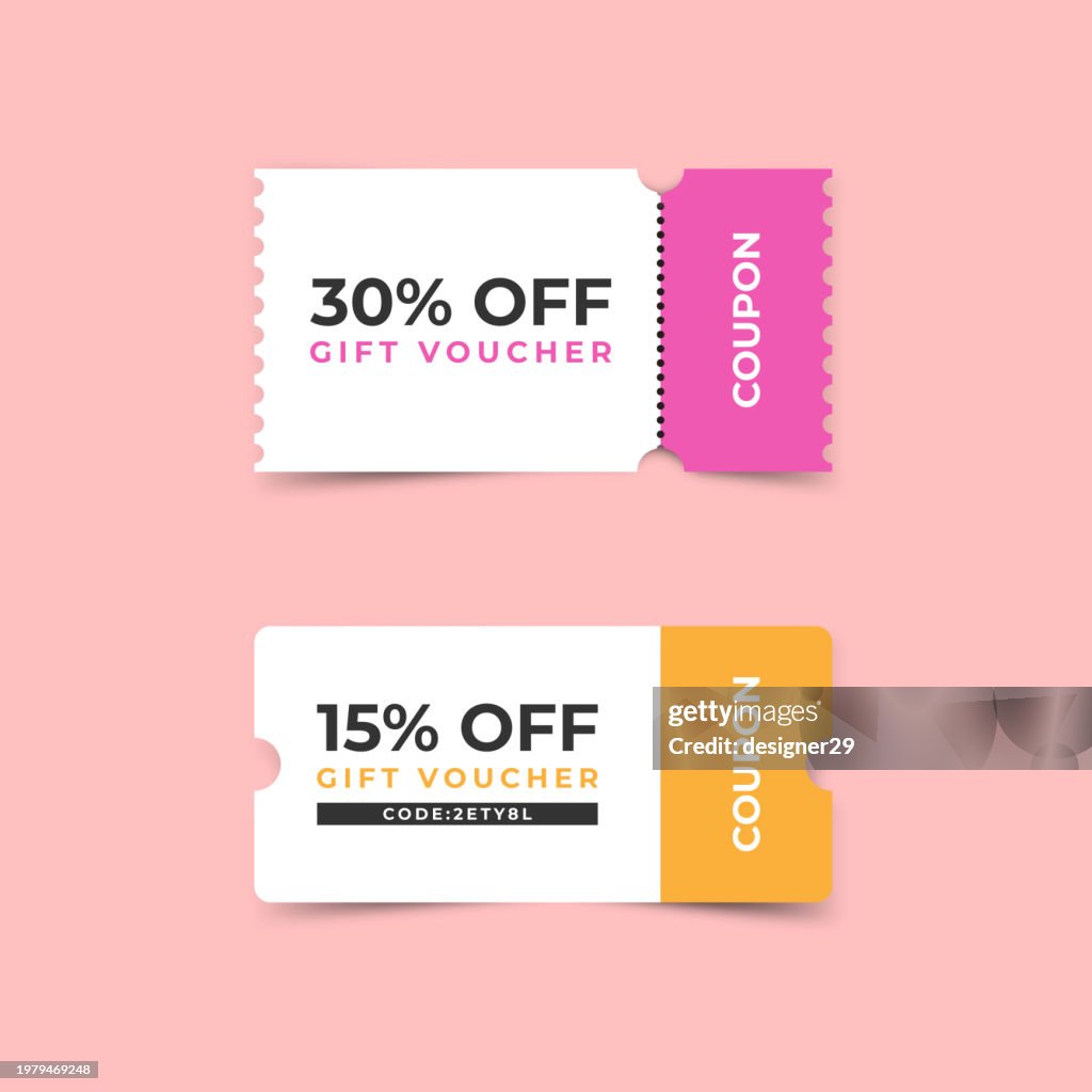 Discount Coupon Vector Set on Color Background.