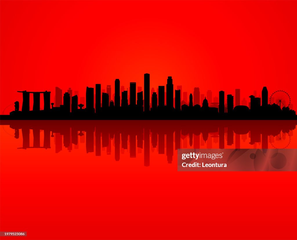 Singapore City Skyline Silhouette (All Buildings Are Highly Detailed, Moveable and Complete)