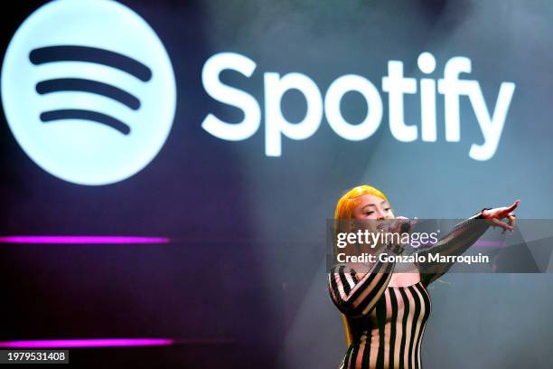 Ice Spice performs at Spotify's 2024 Best New Artist Party at Paramount Studios on February 01, 2024 in Los Angeles, California.