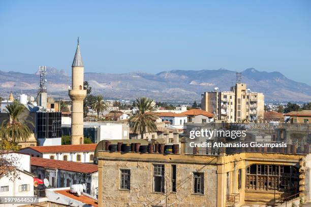 Panoramic view of The Turkish part of divided capital of Nicosia on December 28, 2023 in Nicosia, Cyprus. The buffer zone also called the Green Line...