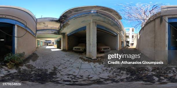 An abandoned car dealership in the Buffer Zone in Nicosia on December 28, 2023 in Nicosia, Cyprus. The Green Line buffer zone or referred to as the...