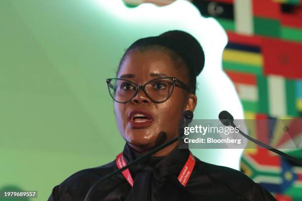 Nobuhle Nkabane, South Africa's deputy mineral resources and energy minister, speaks on the opening day of the Investing in African Mining Indaba in...