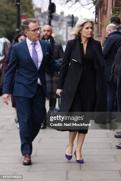 Richard Arnold and Charlotte Hawkins attends the funeral of Derek Draper at St Mary the Virgin Church, on February 02, 2024 in London, England.